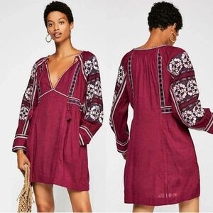Like New ✵☽Free People☾✵ Purple Long Sleeve Embroidered Blue Boho Dress | Medium